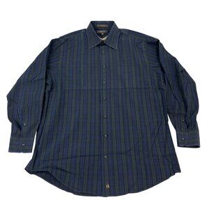 Nordstrom Mens Blue & Green Button-Up Striped Shirt Size 17 (34)